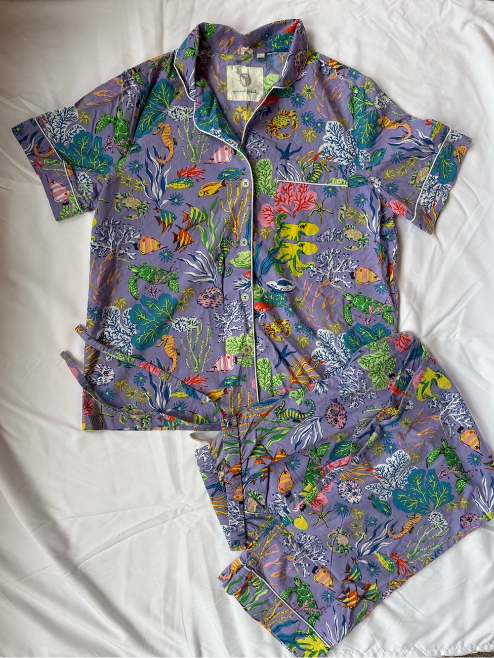 Printfresh Purple Oceania Print Pajama Set with Green and Yellow Accents
